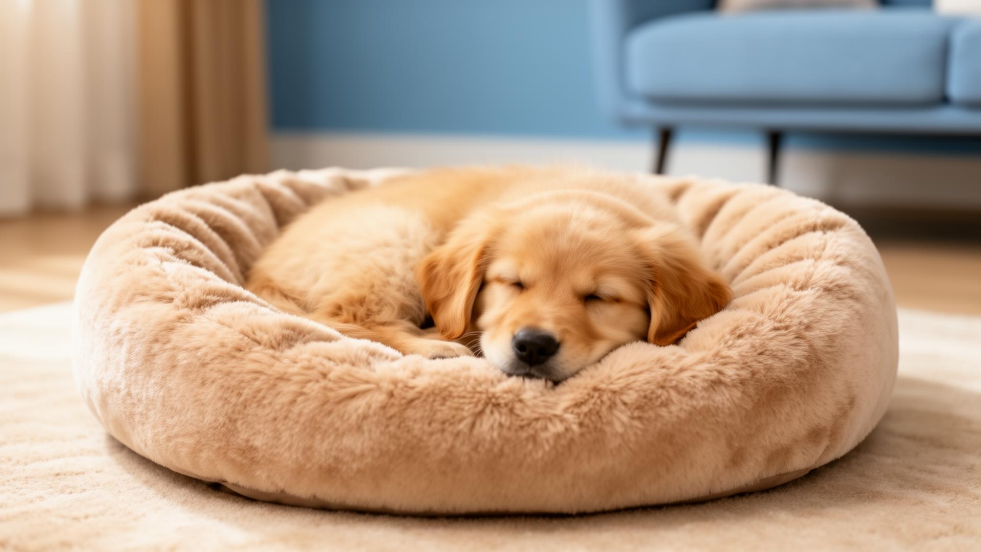 Happy dog resting peacefully in the PAWZEN calming dog bed