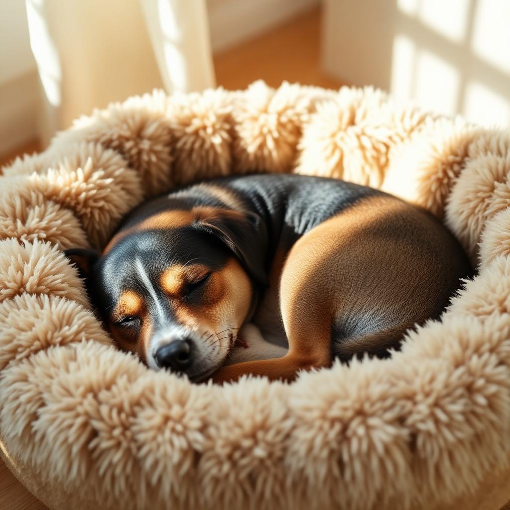 Relaxed dog sleeping in PAWZEN calming bed
